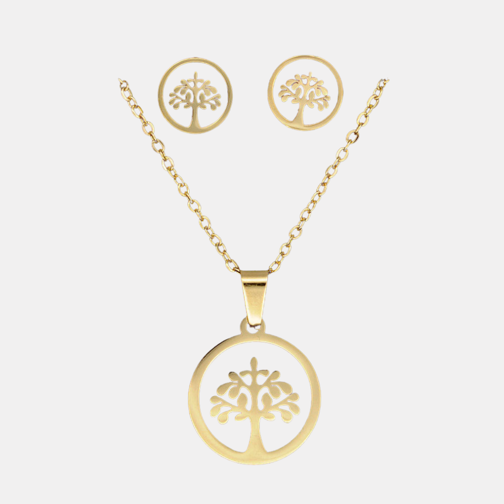 Set levensboom ketting en oorbellen